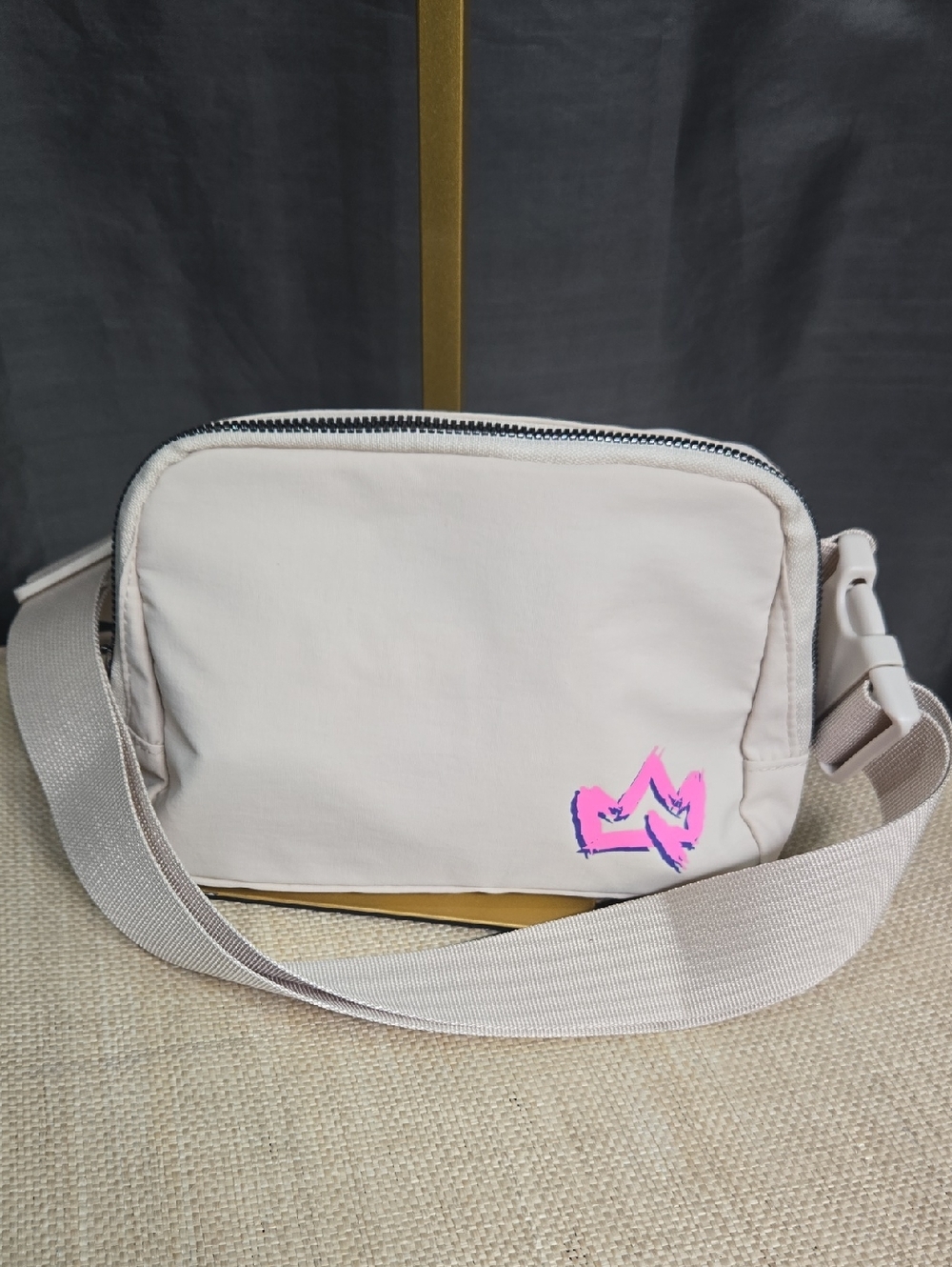 NWOT Neutral Cream Crossbody Bag with Pink Accent